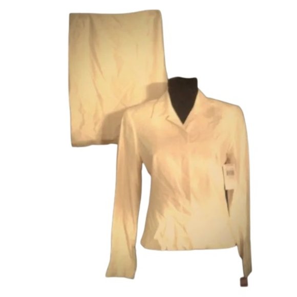 Tahari skirt blazer SILK suit 4P buttercream yellow 4 Petite NEW! - Picture 1 of 9